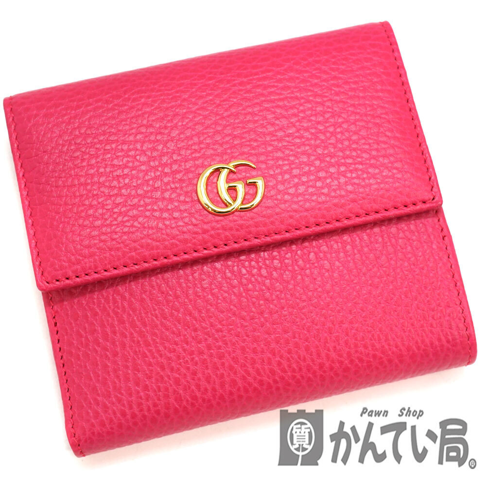 Gucci Double Hook Wallet GG Marmont Leather Passion Pink